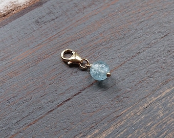 6mm Aquamarine 14K Gold Filled Charm, March Birthstone, Blue Little Crystal, Clip On Bracelet Necklace, Birthday Gift, Gemstone Accessory