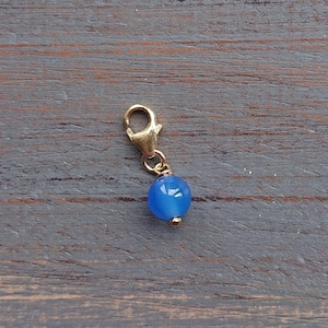 Small Blue Onyx 14K Gold Filled Charm, Something Blue for Bride, Clip On Bracelet Necklace Anklet, Natural Gemstone Charm With Little Clasp