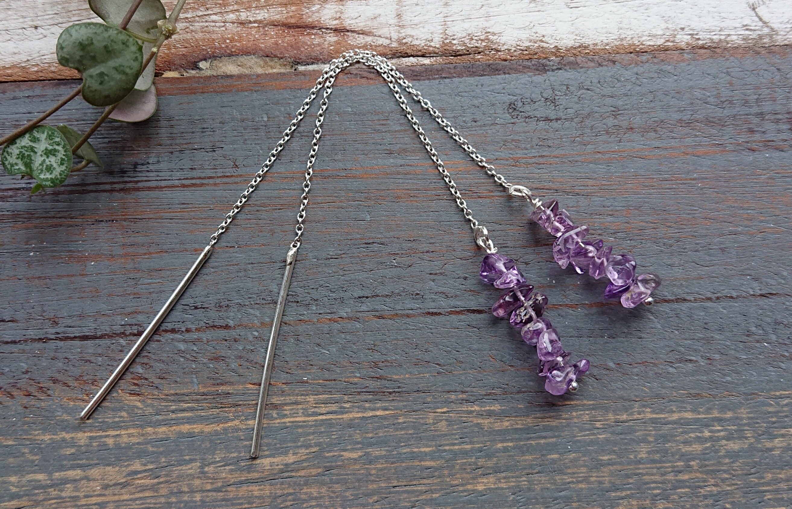 Amethyst 925 Sterling Silver Threader Earrings: February Birthstone