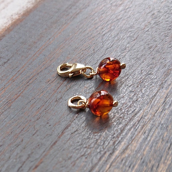 6mm Baltic Amber 14K Gold Filled Charm, Add To Bracelet Necklace, Little Birthday Gift, Gemstone With Clasp, Jump Ring, Only Lola Jewellery