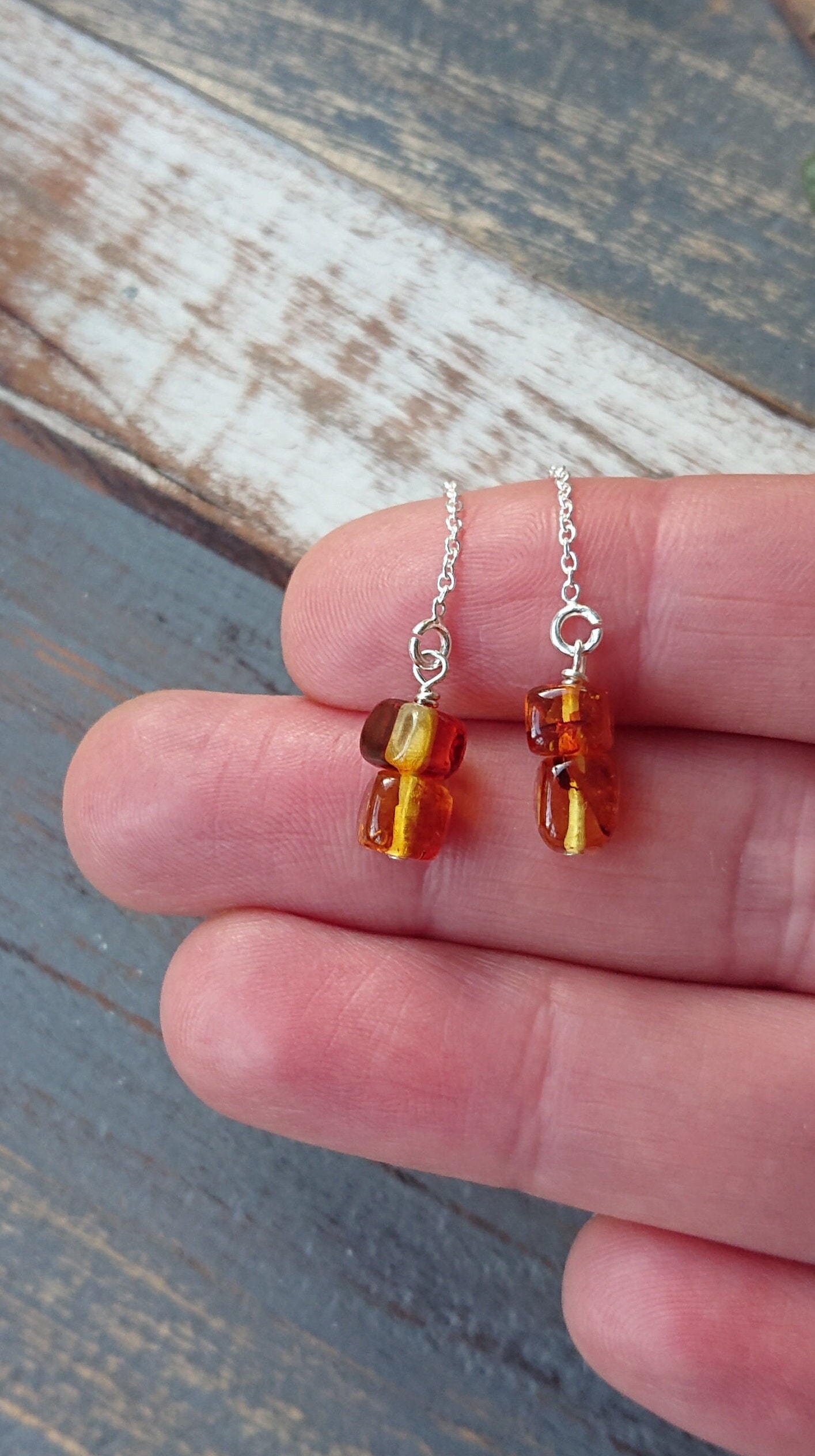 Pendientes ámbar Con Plata De Ley, Tres Piedras, Tres Colores