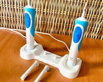 Electric Toothbrush Holder - Oral-B - 3d Printed - Integrated charger - Double Charger - Modern Bathroom - Bathroom Decoration -m