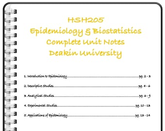 HSH205 Épidémiologie et biostatistique - Notes d'unité complètes - Université Deakin (HD)