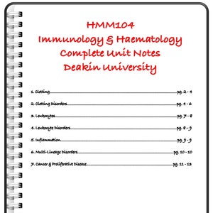 HMM104 Immunology & Haematology - Complete Unit Notes - Deakin University (HD)