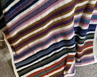 Striped Crochet Blanket: Velvet and Superwash Wool, Multicolor Hues