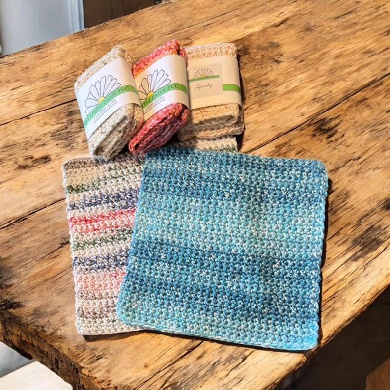 Handmade Crochet Cotton Dish Cloth (I Love This Cotton): Multicolored Kitchen Cleaning Cloth Bild 3