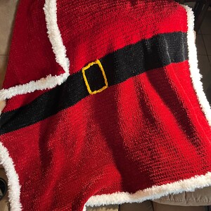 Hand Crocheted Velvet Santa Blanket: Holiday Throw (72x48 inches)