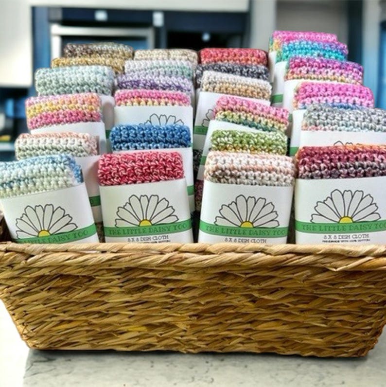 Handmade Crochet Cotton Dish Cloth (I Love This Cotton): Multicolored Kitchen Cleaning Cloth Bild 1