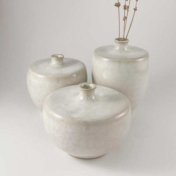 White Stoneware Bud Vases | Tall, Medium, Short