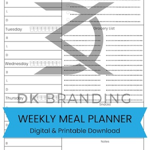 Weekly Meal Planner | Printable PDF | Meal Planning & Grocery List Organizer