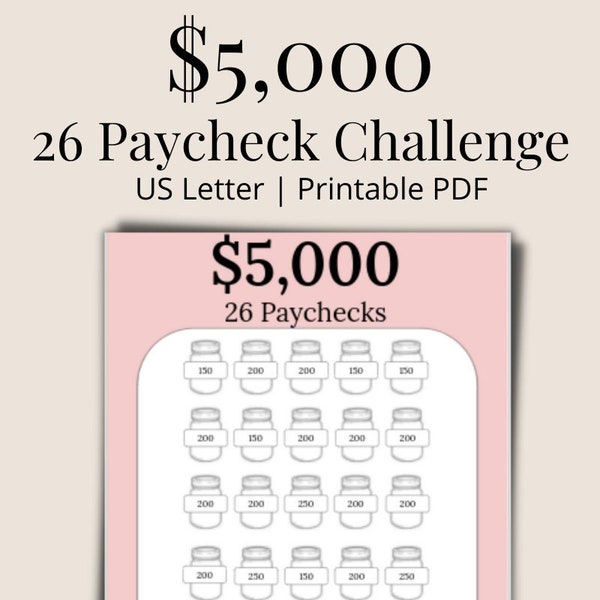 26 Paychecks Saving Challenge, Downloadable and Printable, Saving Money Tracker, Finance Planner, Paying off Debt