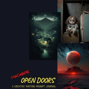 Op de afbeelding: Een collage van drie afbeeldingen met een donker, mysterieus thema. De eerste afbeelding toont een klein dorpje, genesteld in een donker bos met een enkele ster aan de hemel. De tweede afbeelding toont een porseleinen pop die op een houten plank in een donkere kamer zit. De derde afbeelding toont een rode planeet in een donkere hemel boven een dorre landschap.