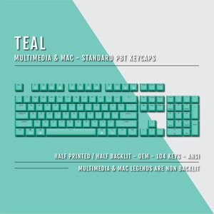 US Teal Mac and Multimedia Keycaps - Dual Language Keycaps - Double Shot PBT - Ansi & Iso Available - For Sizes 100/80 Tkl/60%