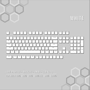 White - Low Profile - Windows & Mac Backlit PBT ANSI Keycaps - For Sizes: 60/65/75/80/96/100%