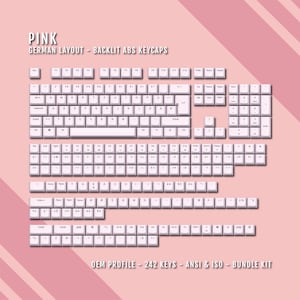 Ljusrosa bakgrundsbelysta tyska tangentbord - ISO-DE QWERTZ-layout - Windows- och Mac-symboler - ABS-material - Lämplig för 60/65/75/80/96/100% tangentbord