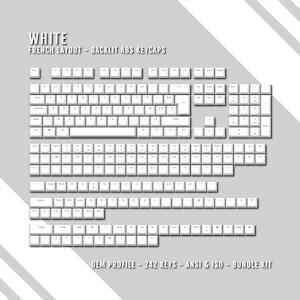 Vita bakgrundsbelysta franska tangentbord - ISO-FR AZERTY-layout - Windows- och Mac-symboler - ABS-material - Lämplig för 60/65/75/80/96/100% tangentbord