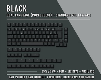 Black Portuguese Keycaps: Double Shot PBT, ANSI/ISO - 1.75U Shift