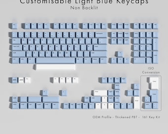 Custom Light Blue PBT Keycaps: Non-Backlit, OEM Profile
