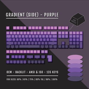 Gradiente roxo - Perfil lateral - ANSI e ISO - Teclas PBT retroiluminadas - Para tamanhos: 60/65/75/80/96/100%