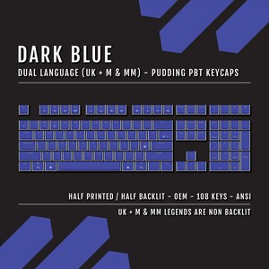 Dark Blue Pudding Keycaps: Dual Language PBT, 108-Key ANSI
