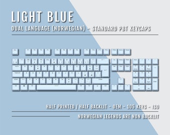 Lichtblauwe Noorse keycaps: Double Shot PBT, ANSI/ISO