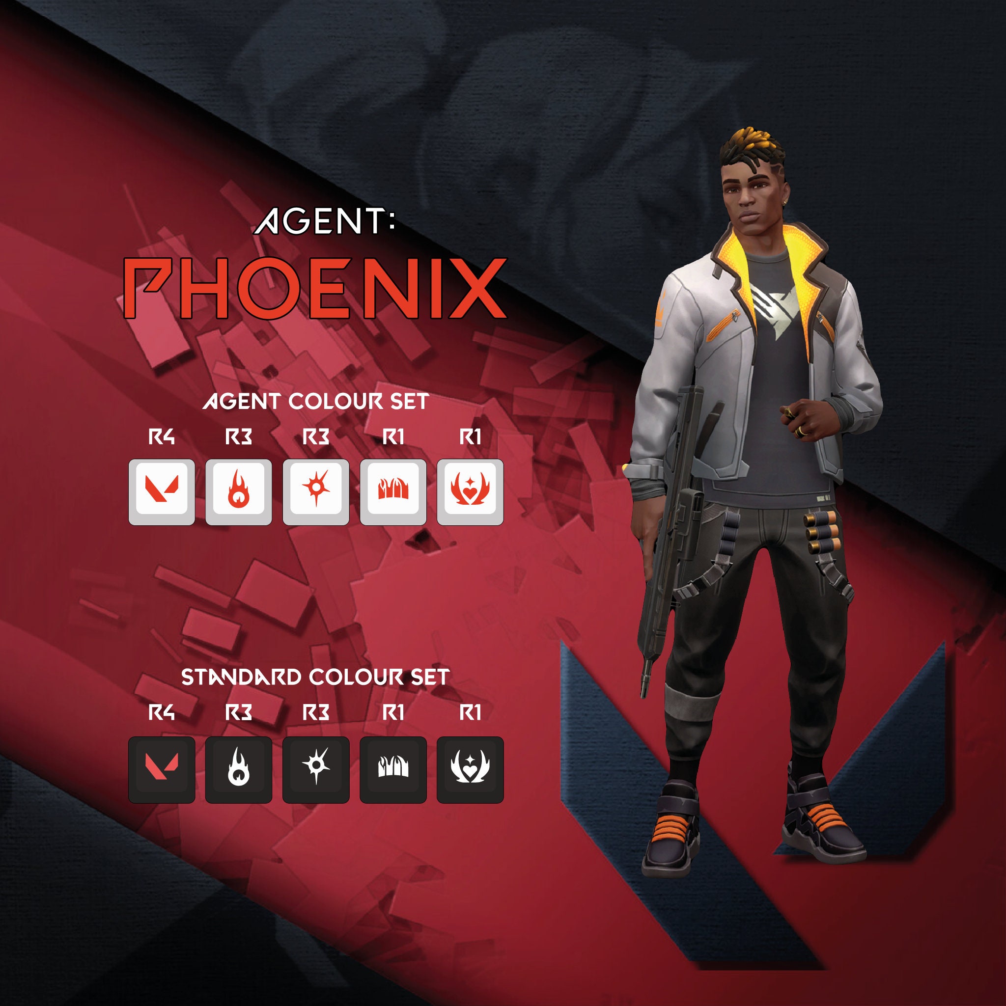 PHOENIX - Valorant Keycaps - Agent Abilities  - OEM Profile - Fits Cherry MX Switches & Compatible Others - Keycap Gifts