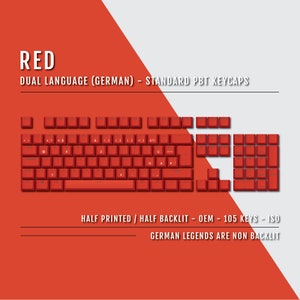Red German Keycaps: Dual Language Double Shot PBT - ISO/ANSI