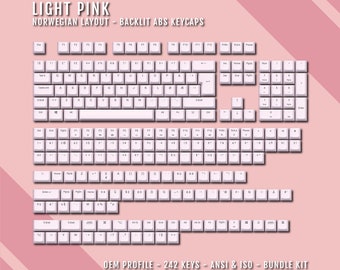 Teclas retroiluminadas en rosa claro: Juego de teclas ABS ISO-NO noruego