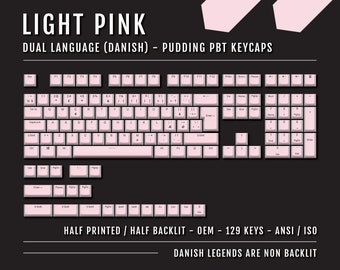 Teclas Light Pink Pudding: bilingüe danés, PBT de doble inyección