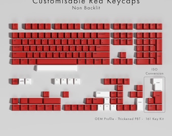 Custom Red PBT Keycaps - ISO/ANSI, Non-Backlit (161 Keys)