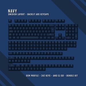 Marinblå bakgrundsbelysta svenska tangentbord - ISO-SE QWERTY-layout - Windows- och Mac-symboler - ABS-material - Lämplig för 60/65/75/80/96/100% tangentbord