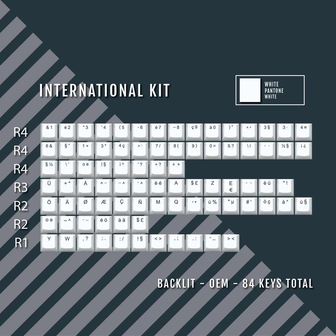 White Backlit International Keycap Set - ABS - 84 Keycaps - Etsy