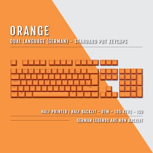 Orange German Keycaps - ISO-DE - Dual Language Keycaps - Double Shot PBT - Ansi & Iso Available - For Sizes 100/80 Tkl/60%
