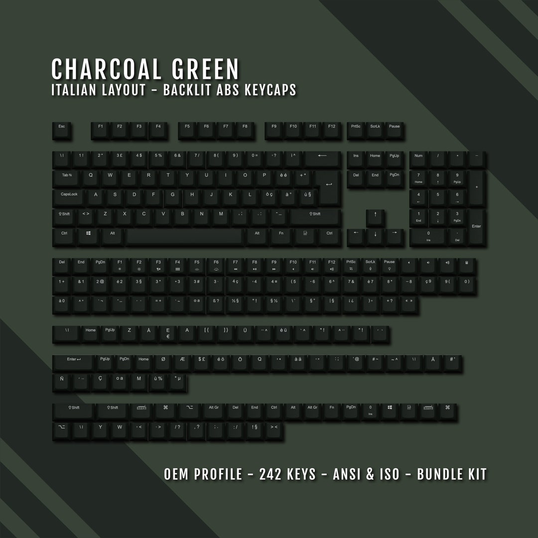 Charcoal Green Backlit Italian Keycaps ISO-IT QWERTY Layout - Etsy