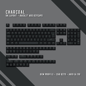 Charcoal Backlit UK Keycaps: ABS, Windows & Mac (158 Total)