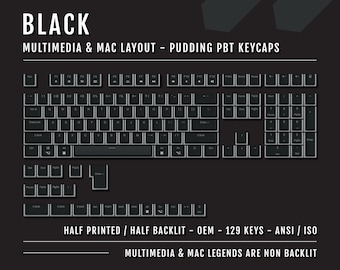 Black Pudding Keycaps: Dual Language PBT, Mac/Multimedia, 129 Keys