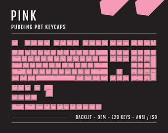 Pink Pudding Keycaps: Backlit Double Shot PBT, 129 Keys