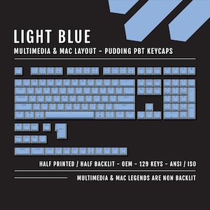 Light Blue Pudding Keycaps: Dual Language PBT, Mac & Multimedia