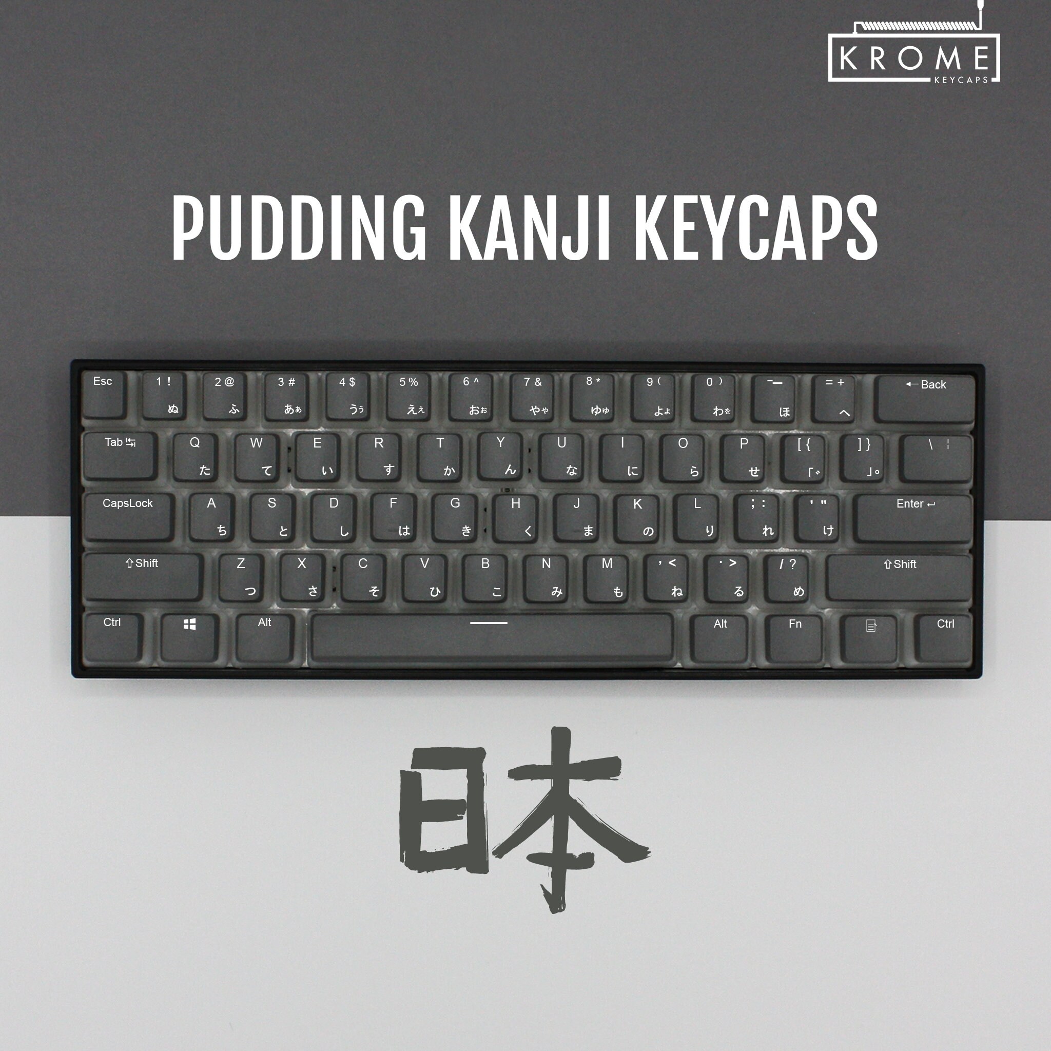 ISO/ANSI - Japanese Kanji Pudding Double Shot PBT Keycaps - Grey - Backlit Full Set - Oem Profile (Sizes for 100, 80 Tkl, 75, 65 and 60)
