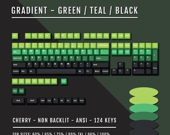 Green Teal Gradient PBT Keycaps: ANSI, Cherry Profile