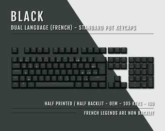 Black French Keycaps - ISO-FR - Dual Language Keycaps - Double Shot PBT - Ansi & Iso Available - For Sizes 100/80 Tkl/60%