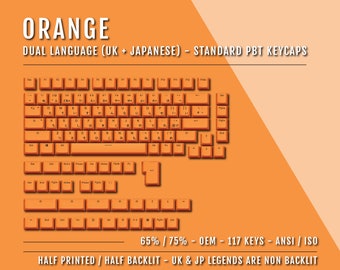 オレンジ色の日本語ひらがなキーキャップ：デュアルランゲージ PBT