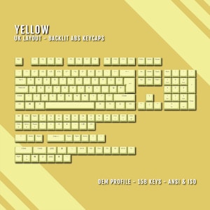 Yellow Backlit UK Keycaps: ABS OEM Profile - 158 Keys