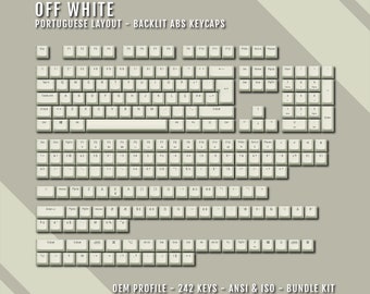 Off White Backlit Portuguese Keycaps - ISO-PT QWERTY Layout - Windows & Mac Symbols - Abs Material - For 60/65/75/80/96/100% Keyboards
