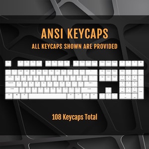 May include: A white keyboard with 108 keycaps, including function keys, number keys, and arrow keys. The keyboard is labeled "ANSI KEYCAPS" and "108 Keycaps Total".