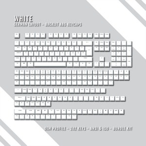 Teclas alemanas retroiluminadas en blanco - Diseño QWERTZ ISO-DE - Símbolos de Windows y Mac - Material ABS - Adecuado para teclados 60/65/75/80/96/100%