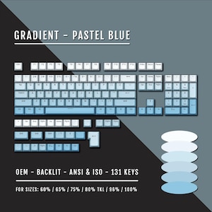 Pastell Blau Farbverlauf - ANSI & ISO - PBT Tastenkappen mit Hintergrundbeleuchtung - Für Größen: 60/65/75/80/96/100%