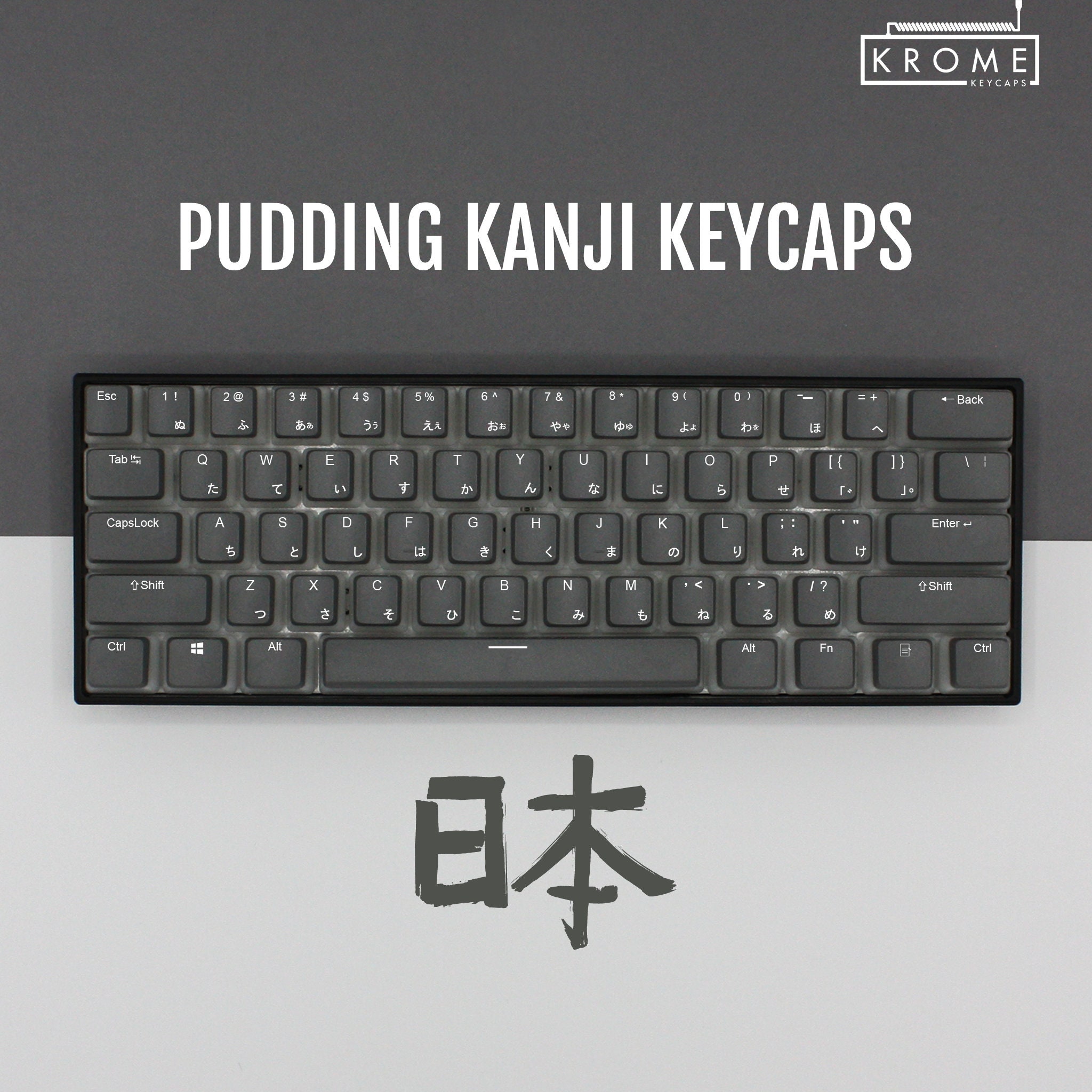 ANSI - Japanese Kanji PBT Pudding Keycaps - Grey (sizes for 104