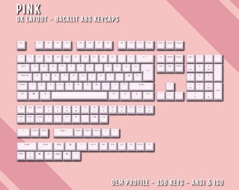 Light Pink Backlit UK Keycaps: ABS, Windows & Mac - 158 Keys