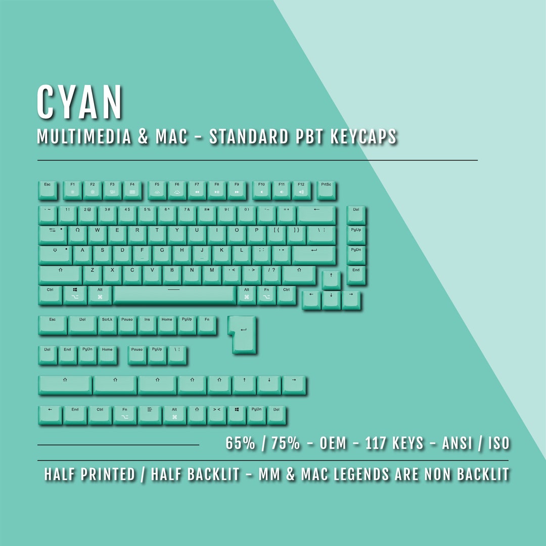 US Cyan Mac and Multimedia Keycaps 65/75 Sizes Dual Etsy